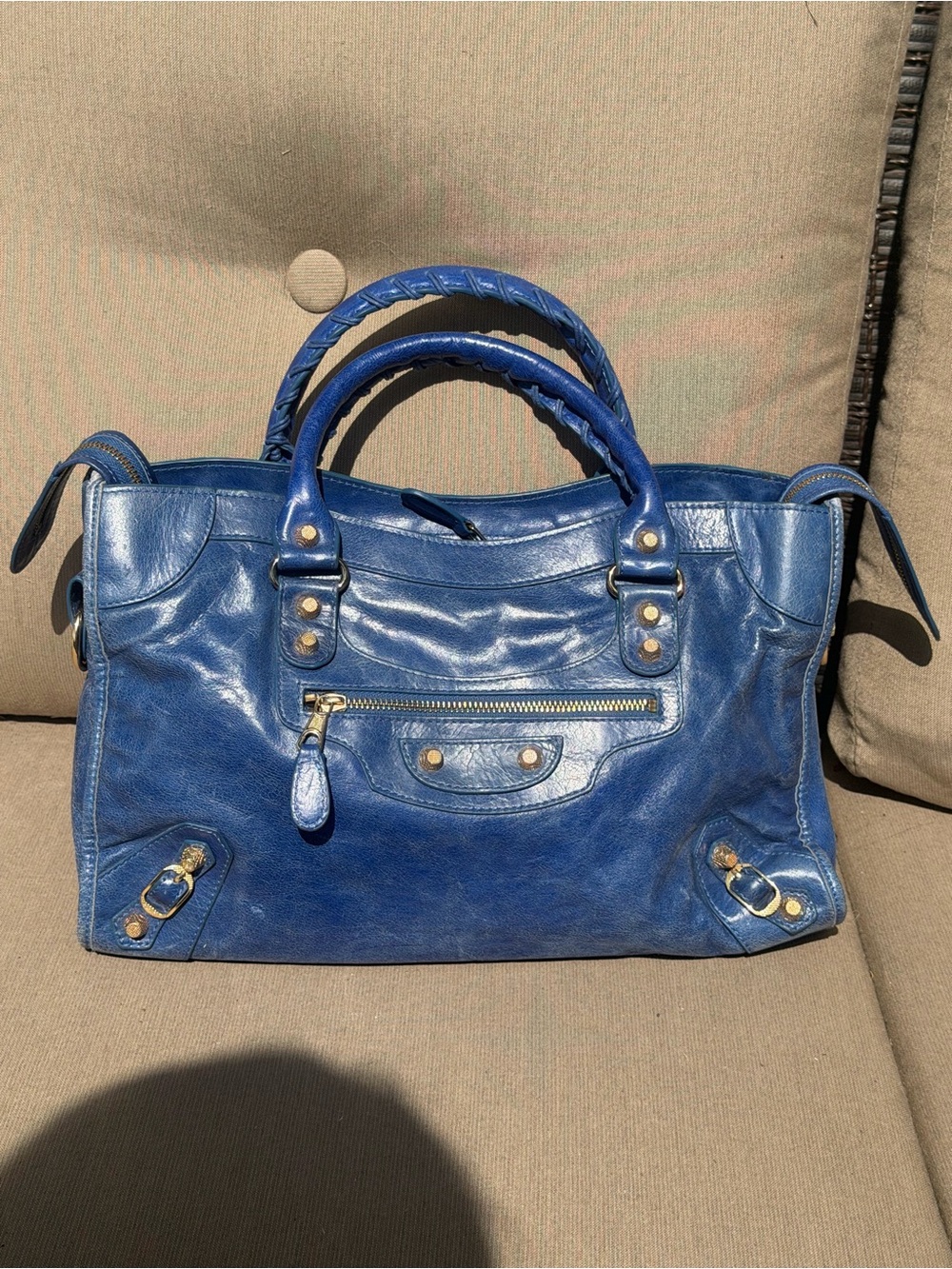 blue leather city bag large (no strap or mirror )